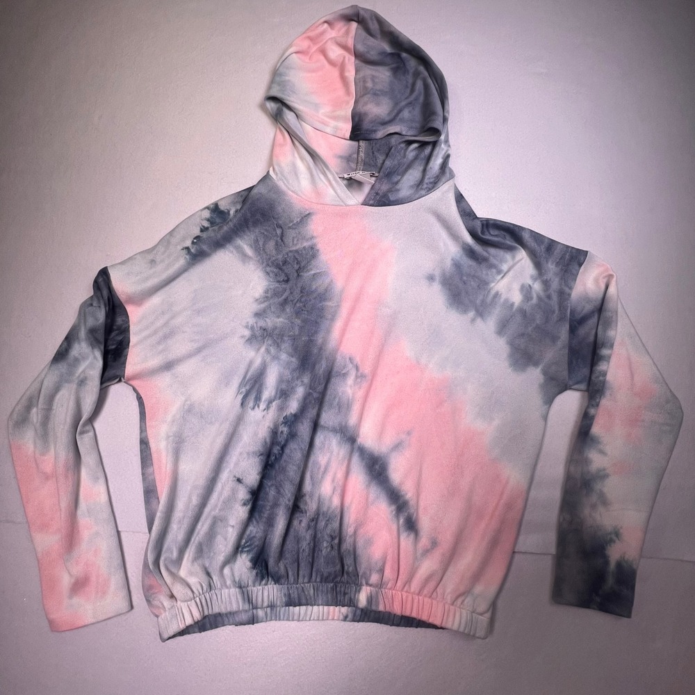 Love Ady Pink Grey Tie Dye Hoodie Elastic Hem Long Sleeve Sweatshirt Womens M